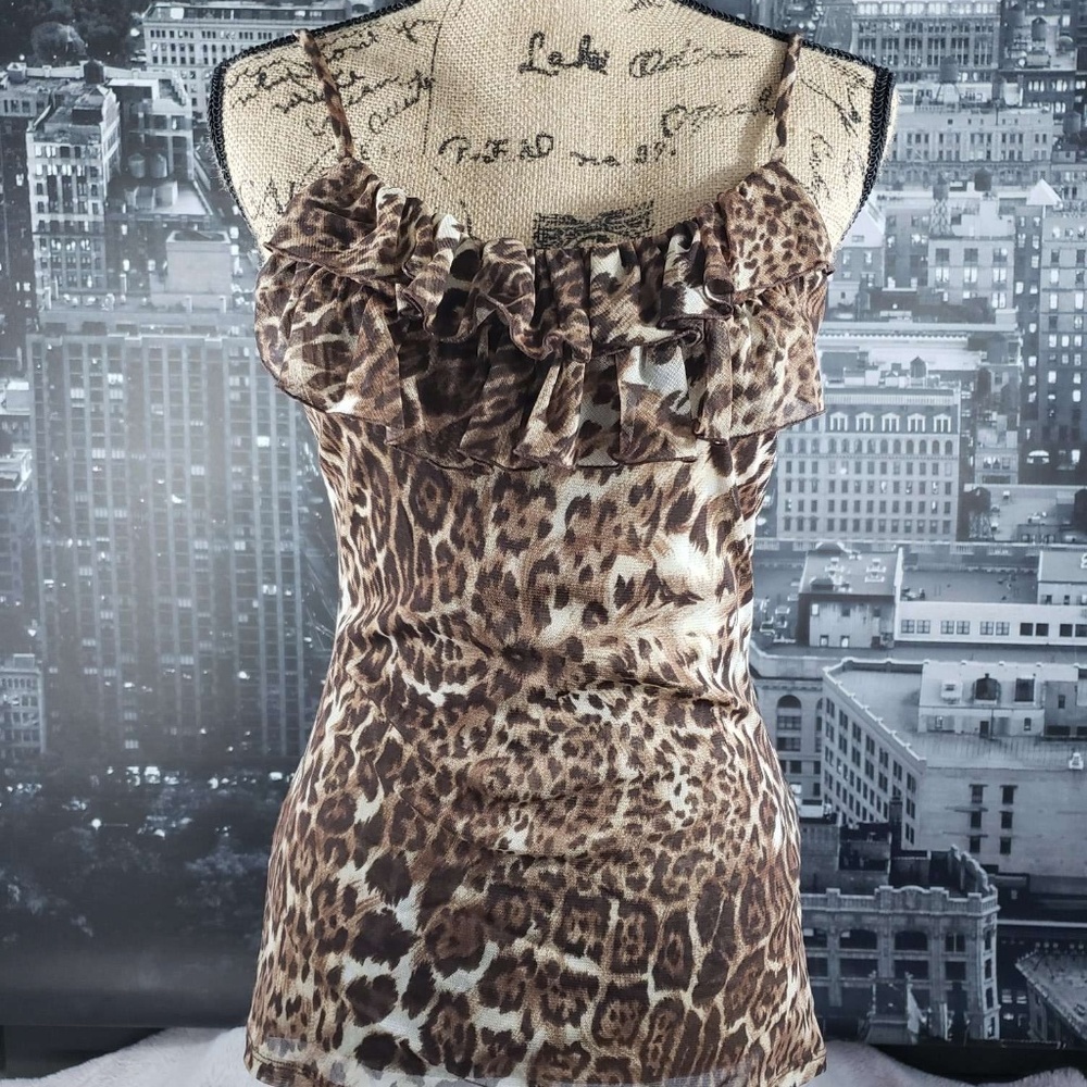 INC Leopard Ruffled Camisole Top Medium